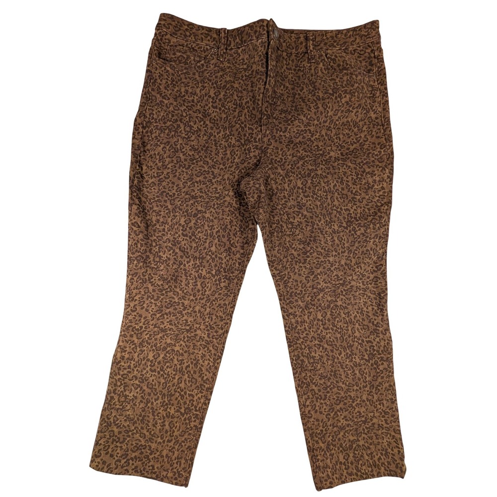 Terra & Sky Womens 16W Straight Leg Pants Brown Leopard Animal Print High Rise